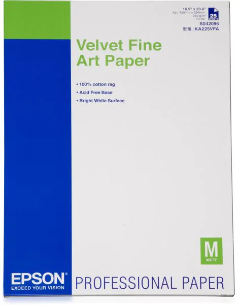 Epson Velvet Fine Art Paper, DIN A2, 260 g/m², 25 hojas