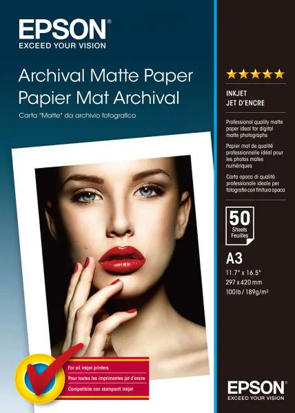 Epson Archival Matte Paper, DIN A3, 189 g/m², 50 hojas