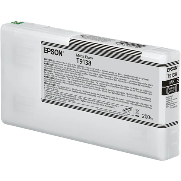 Cartucho de tinta Epson negro mate T9138 de 200ml.