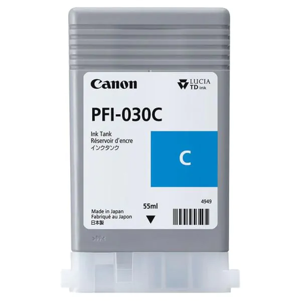 Cartucho de tinta cián Canon PFI-030C de 55ml.