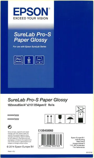 Epson Surelab SL-D700/800/1000 Papel Inkjet 10,2x65 Brillo Caja con 2 Rollos