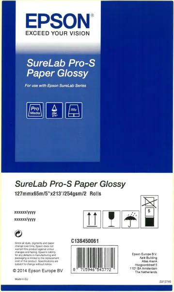 Epson Surelab SL-D700/800/1000 Papel Inkjet 12,7x65 Brillo Caja con 2 Rollos