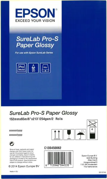 Epson Surelab SL-D700/800/1000 Papel Inkjet 15,2x65 Brillo Caja con 2 Rollos