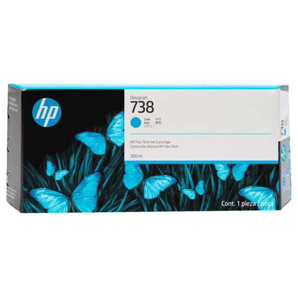 HP Cartucho de tinta cian DesignJet 738M de 300 ml
