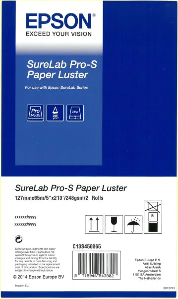 Epson Surelab SL-D700/800/1000 Papel Inkjet 12,7x65 Lustre Caja con 2 Rollos